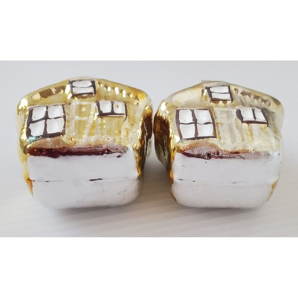 2 Vintage Glass Cabin Cottage House Christmas Ornaments Bradford Novelty Snowcap - Picture 7 of 7